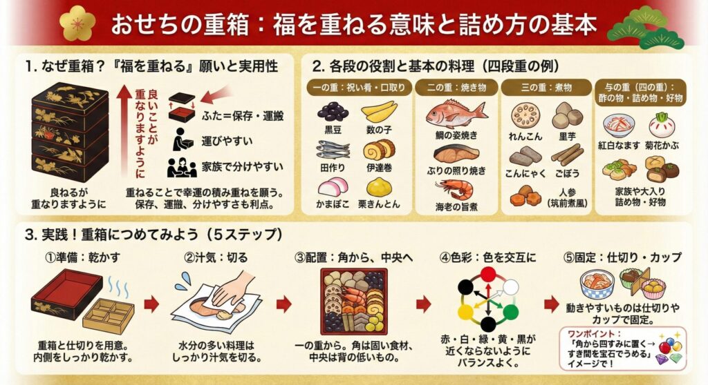 どうして重箱に入れるの？段の意味と詰め方