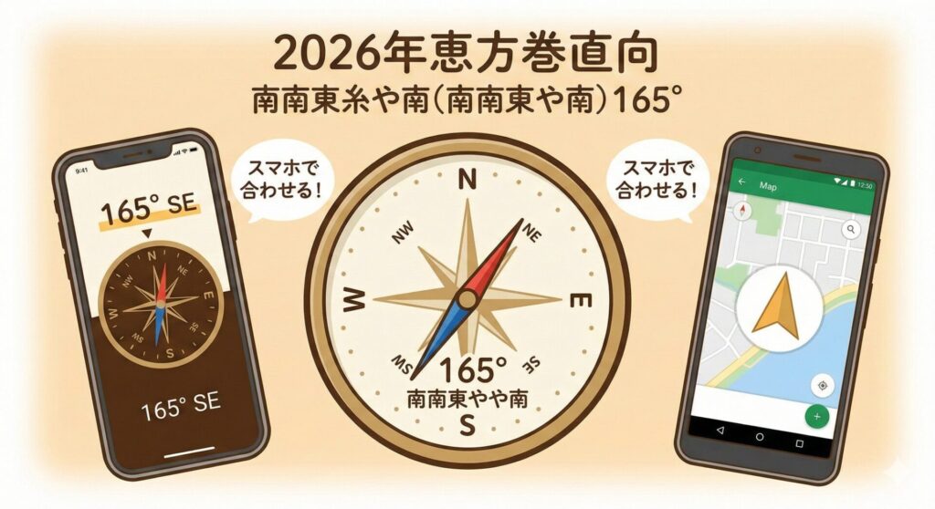 2026年の恵方「南南東やや南」をスマホで完璧に合わせる方法