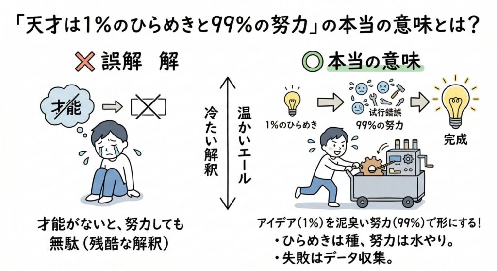 「天才は1％のひらめきと99％の努力」の本当の意味とは？