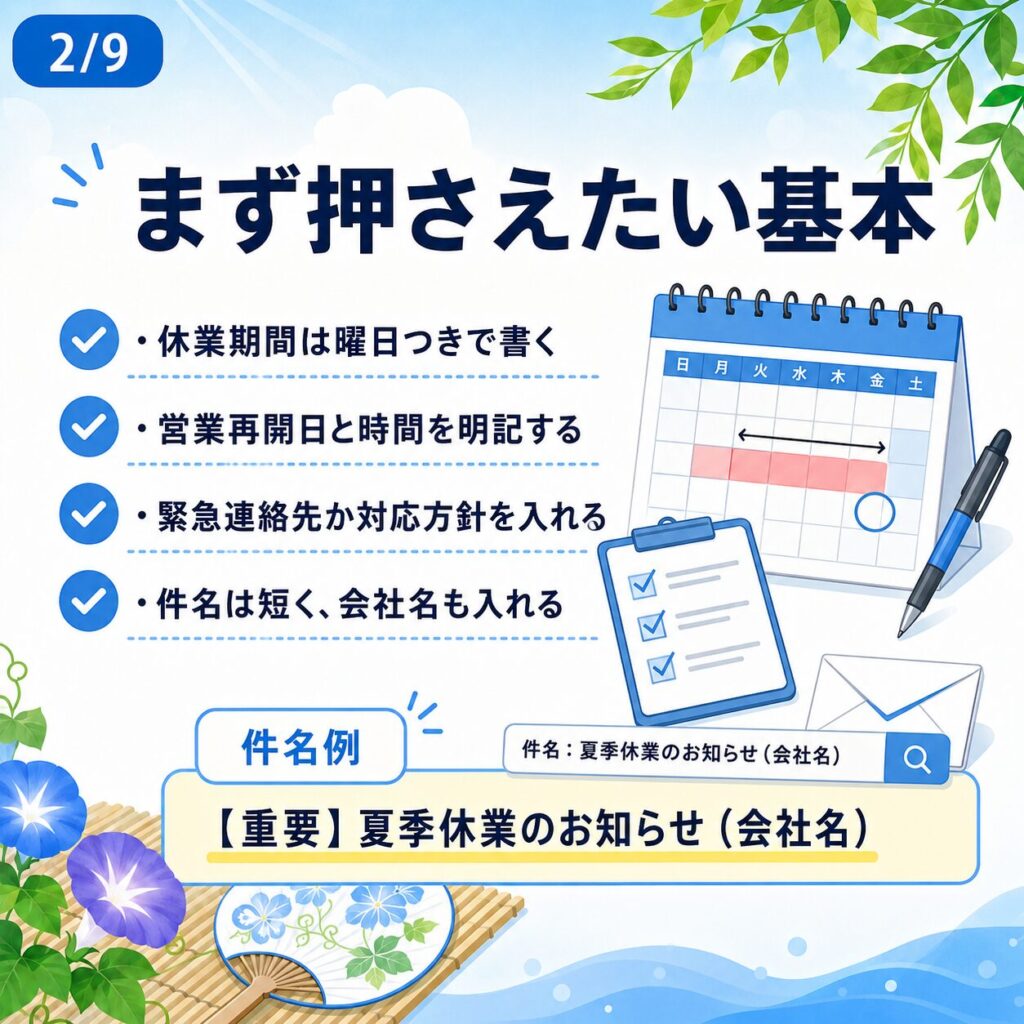 【2026年最新】夏季休暇・お盆休みのお知らせ文例集!メール・張り紙・SNS用コピペテンプレート