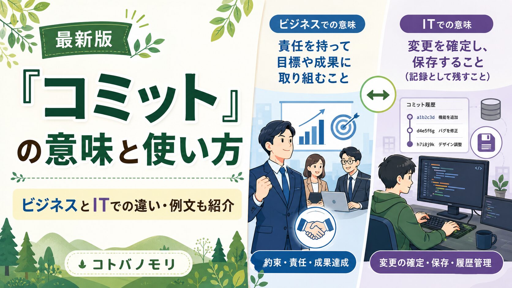 【最新版】「コミット」の意味と使い方を徹底解説!ビジネスとITでの違いや例文も紹介