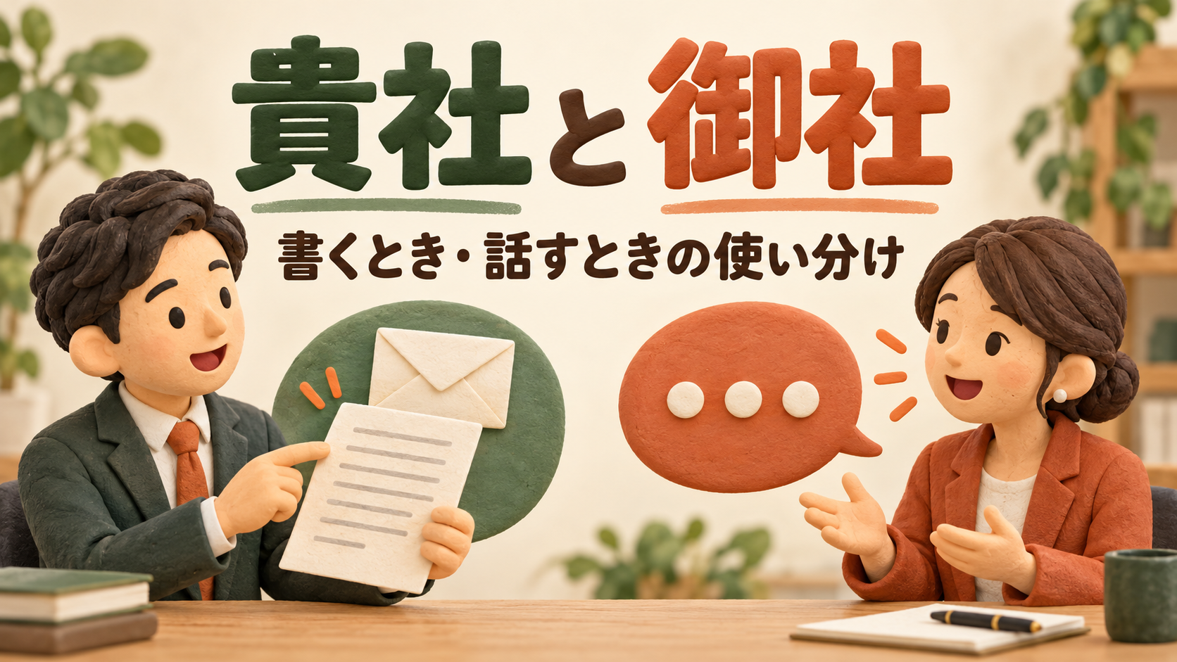 メールの書面と会話を比べる会社員のイラスト