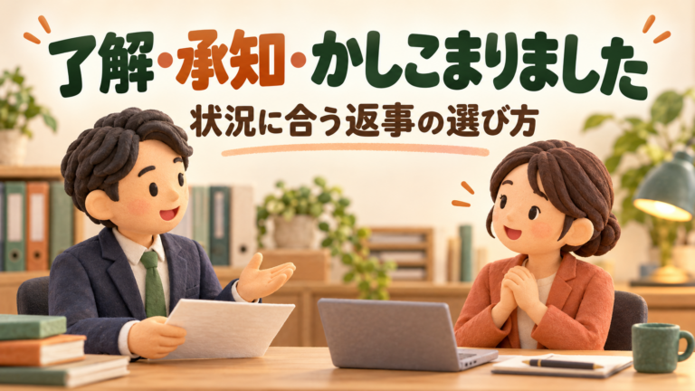 仕事の返事を相談する二人の会社員のイラスト